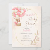 bear and balloons for a baby girl's shower 招待状 (正面)