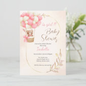 bear and balloons for a baby girl's shower 招待状 (スタンド正面)