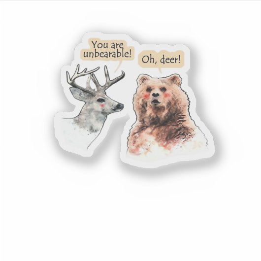 Bear And Deer Conversation Funny Wildlife Design  シール (正面)