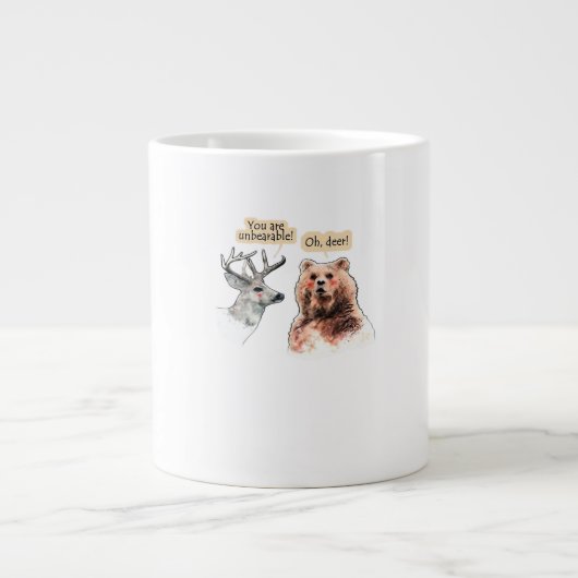Bear And Deer Conversation Funny Wildlife Design  ジャンボコーヒーマグカップ (正面)