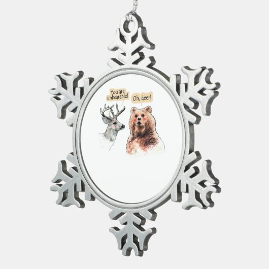Bear And Deer Conversation Funny Wildlife Design スノーフレークピューターオーナメント (右)