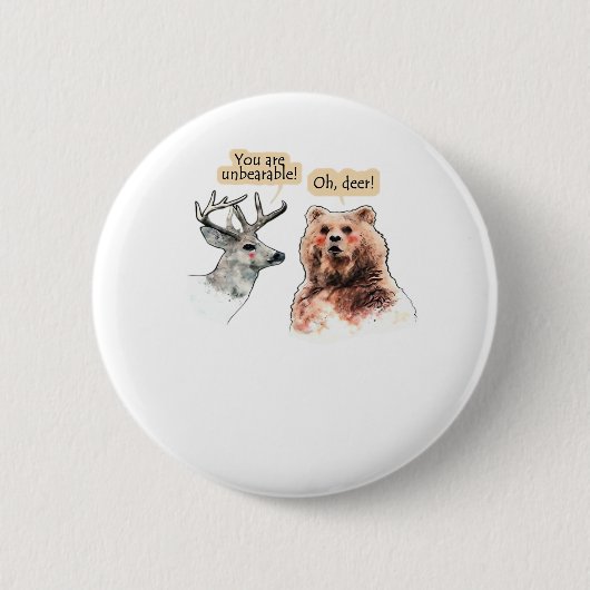 Bear And Deer Conversation Funny Wildlife Design  缶バッジ (正面)