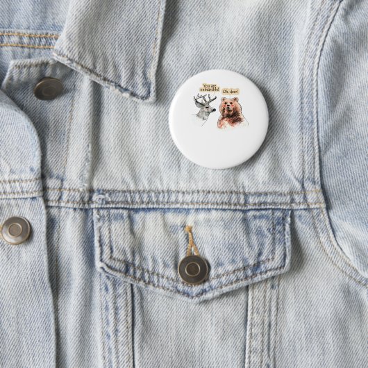 Bear And Deer Conversation Funny Wildlife Design  缶バッジ (インサイチュ)