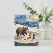 bear and kids ski in a bowl of porridge  ポストカード (スタンド正面)