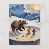 bear and kids ski in a bowl of porridge  ポストカード (正面)