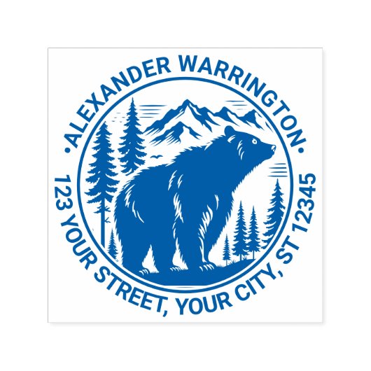 Bear and Trees Silhouette #2 Name Return Address セルフインキングスタンプ (デザイン)