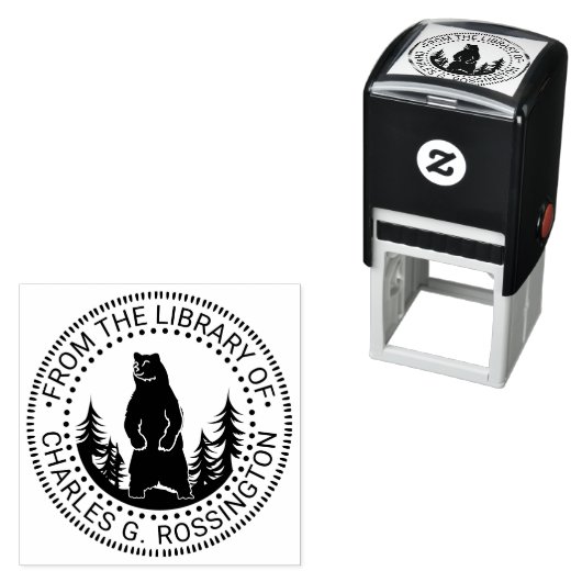 Bear and Trees Silhouette Round Library Book Name セルフインキングスタンプ (インサイチュ)