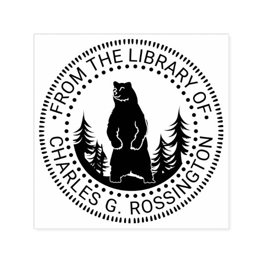 Bear and Trees Silhouette Round Library Book Name セルフインキングスタンプ (デザイン)