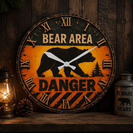 Bear Area Danger Camping & Hunting Gift ラージ壁時計