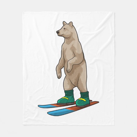 Bear as Skier with Ski フリースブランケット (正面)