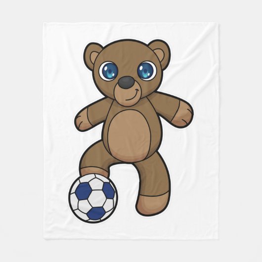 Bear as Soccer player with Soccer ball フリースブランケット (正面)