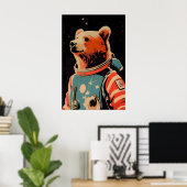 Bear Astronaut Poster, Bear Retro Print, Brown ポスター (ホームオフィス)
