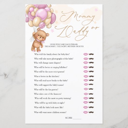 Bear Baby Shower Game Guess Who Mommy or Daddy (正面)