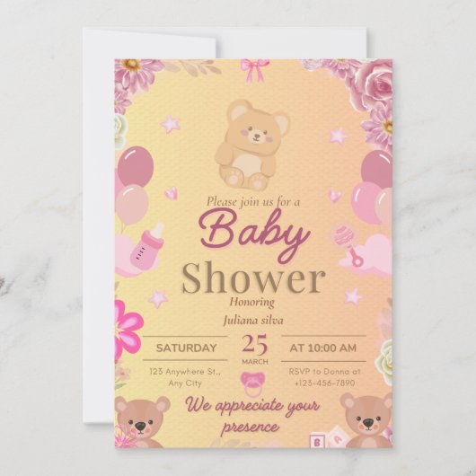 Bear Baby shower invitation  招待状 (正面)