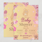 Bear Baby shower invitation  招待状 (正面/裏面)