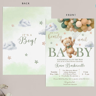 Bear Baby Shower Invite, We Can Bearly Wait Invita 招待状