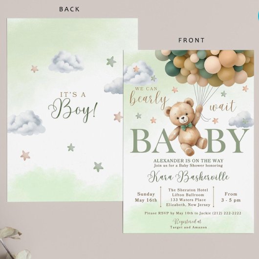 Bear Baby Shower Invite, We Can Bearly Wait Invita 招待状