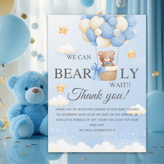 Bear Baby Shower Thank You Card | Boy Shower サンキューカード