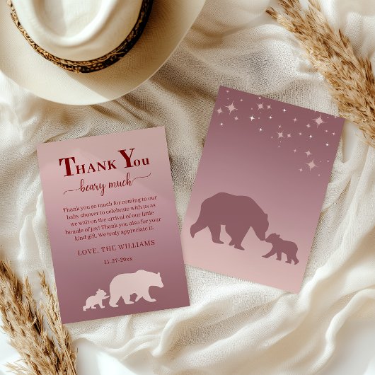 Bear Baby Shower Woodland Rustic Thank You Card サンキューカード