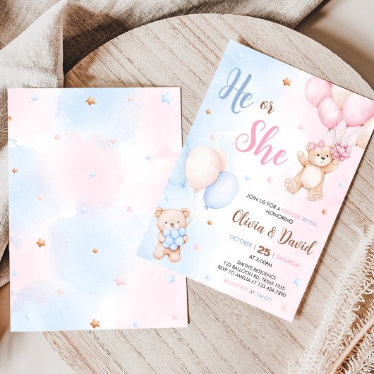 Bear Balloon Gender Reveal  招待状