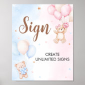 Bear Balloon Gender Reveal Sign ポスター (正面)
