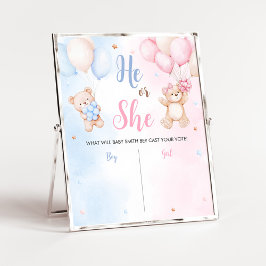 Bear Balloon Gender Reveal Sign ポスター