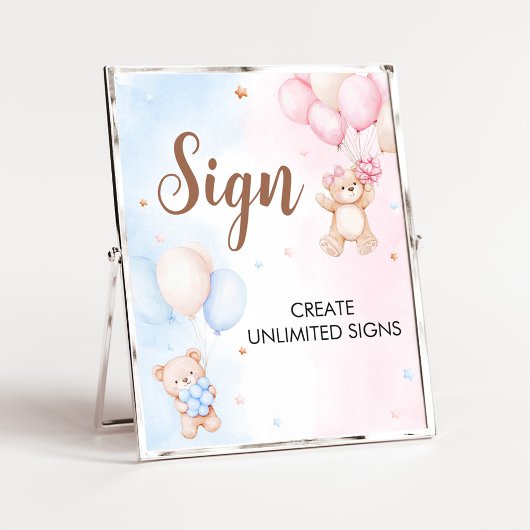 Bear Balloon Gender Reveal Sign ポスター
