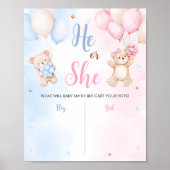 Bear Balloon Gender Reveal Sign ポスター (正面)