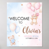 Bear Balloon Gender Reveal Welcome Sign ポスター (正面)