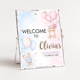Bear Balloon Gender Reveal Welcome Sign ポスター