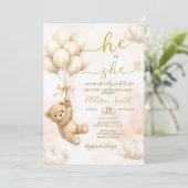 Bear Balloon He or She Gender Reveal Invitation 招待状 (スタンド正面)