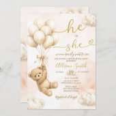 Bear Balloon He or She Gender Reveal Invitation 招待状 (正面/裏面)