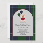 Bear & Balloons Plaid Baby Shower 招待状 (正面)