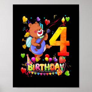 Bear Birthday 4 Year Old Kids 4th Bear Birthday  ポスター