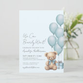 Bear Blue We Can Bearly Wait ベビーシャワー 招待状 (スタンド正面)