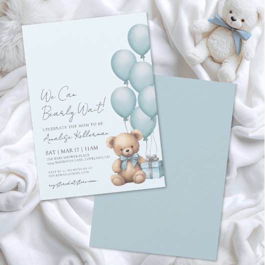 Bear Blue We Can Bearly Wait ベビーシャワー 招待状