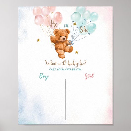 Bear Boy or Girl Voting Board Gender Reveal party ポスター (正面)