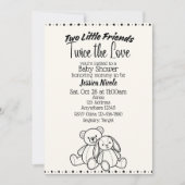 Bear & Bunny Stuffies Twin Baby Shower 招待状 (正面)