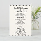 Bear & Bunny Stuffies Twin Baby Shower 招待状 (スタンド正面)