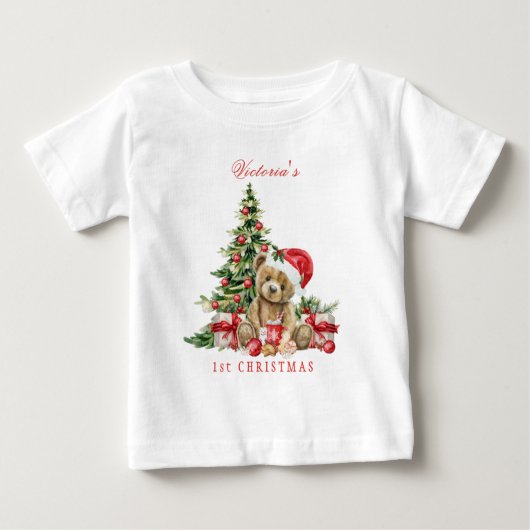 Bear Christmas Tree Baby's First Christmas ベビーTシャツ (正面)