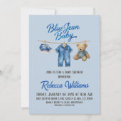 Bear Clothesline Blue Jean Baby Denim Baby Shower 招待状 (正面)