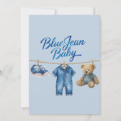 Bear Clothesline Blue Jean Baby Denim Baby Shower 招待状 (裏面)