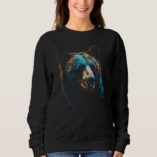 Bear colourful animal motif forest motif animal be スウェットシャツ (正面)