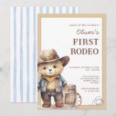 Bear Cowboy Western First Rodeo Birthday 招待状 (正面/裏面)