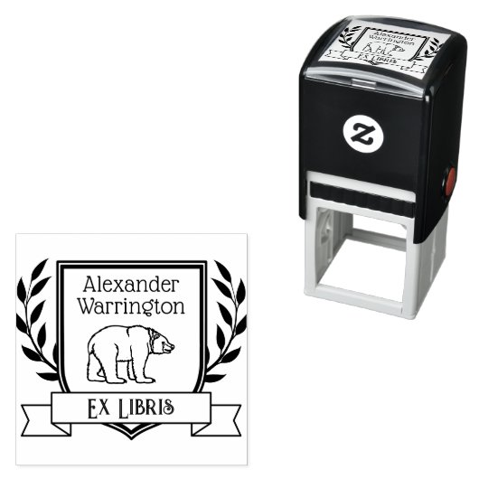 Bear Crest Ribbon Ex Libris Library Book Name セルフインキングスタンプ (インサイチュ)