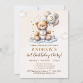Bear Cute 3rd Birthday Party – Brown Teddy Bear 招待状 (正面)