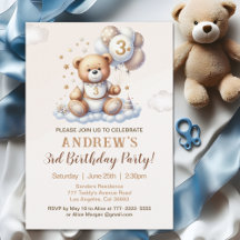 Bear Cute 3rd Birthday Party – Brown Teddy Bear