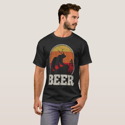 Bear Deer Antlers Funny Craft Beer Retro Graphic Tシャツ (正面フル)