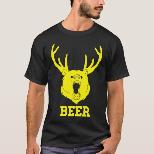 Bear Deer Antlers Funny Craft Beer Retro Graphic T Tシャツ (正面)