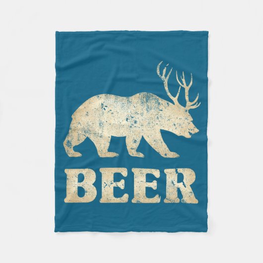 Bear Deer Vintage Beer  フリースブランケット (正面)